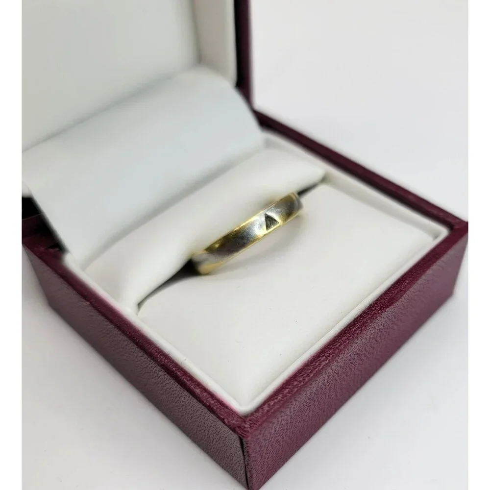 18k Yellow Gold and 950 White Platinum Wave Ring with Triangle Diamond CT3